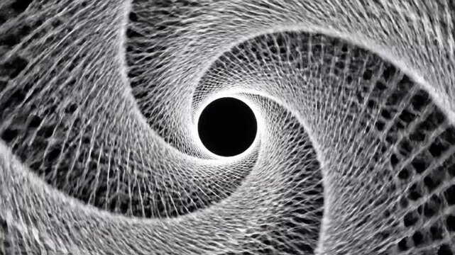 Monochrome radial line pattern with central black hole.