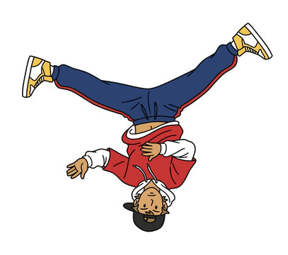 Dynamic Young Person Performing Breakdancing Power Move Freeze Pose on White Background Energetic Street Dance Illustration
