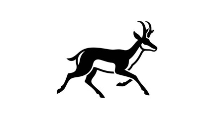 Fototapeta premium Black silhouette of a running antelope or gazelle on white background