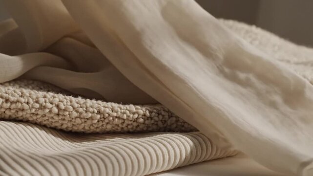 Neutral beige knit and linen fabric textures.