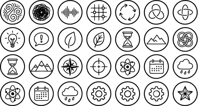 Universal vector icon set, line art business and interface symbols