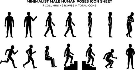 Obraz premium Male human poses vector icon set, isolated on white background