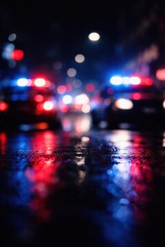 Blurred city night police lights