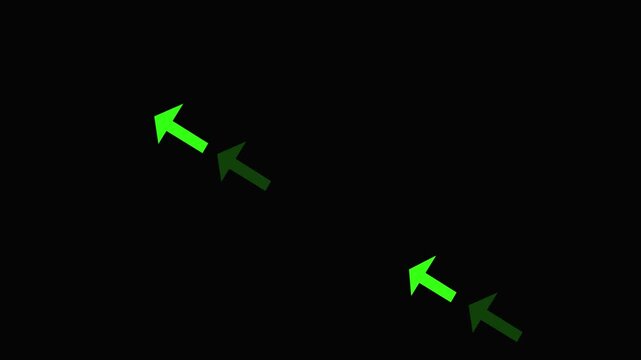 An arrow pointing left on a black background. A directional symbol indicating back or previous page. The concept of a repeating arrow animation direction. The arrow icon is colorful and the arrow is g