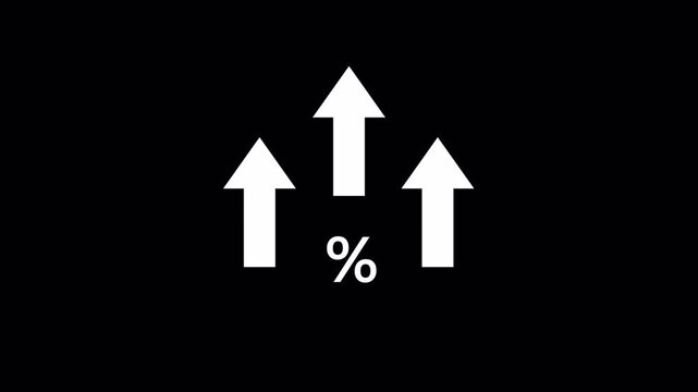 Rising percentage growth up arrow finance animation on Transparent Background. percentage increase arrows animation: financial growth, interest rates, and market success concept in 4K Animation