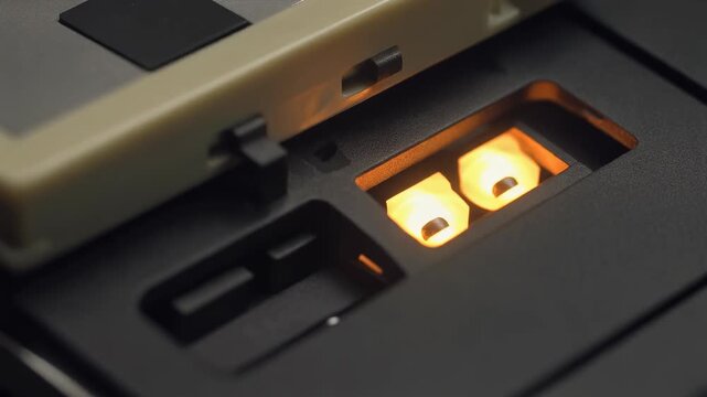 Vintage Computer Floppy Disk Drive Light Turning On and Off Representing Old School Mechanical Data Saving Processes