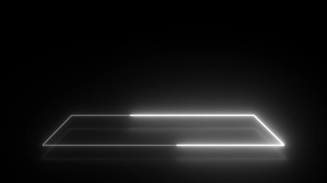 Futuristic 3d White Neon Line Frame Animation with Glowing reflective Borders on Dark Background
