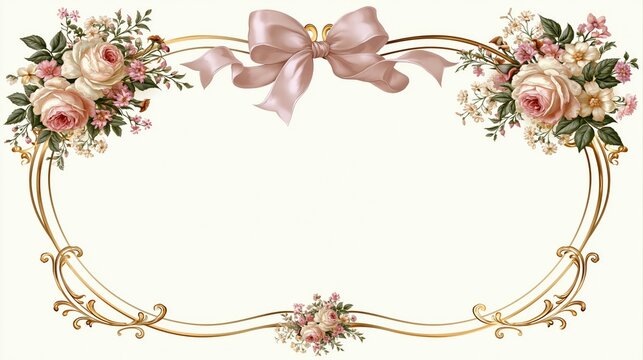 楕円形のリボンと薔薇の枠