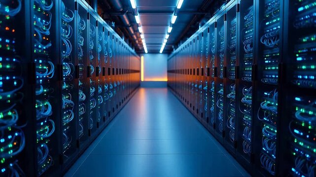 server room with rows of equipment