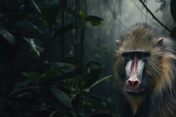 Obraz premium Close-Up of a Majestic Baboon in Nature