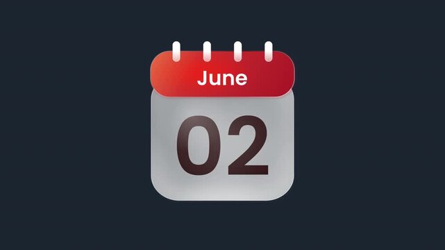 June 02 2nd Calendar Reminder Animation Asset ProRes Alpha Channel 4K 60fps Transparent Overlay