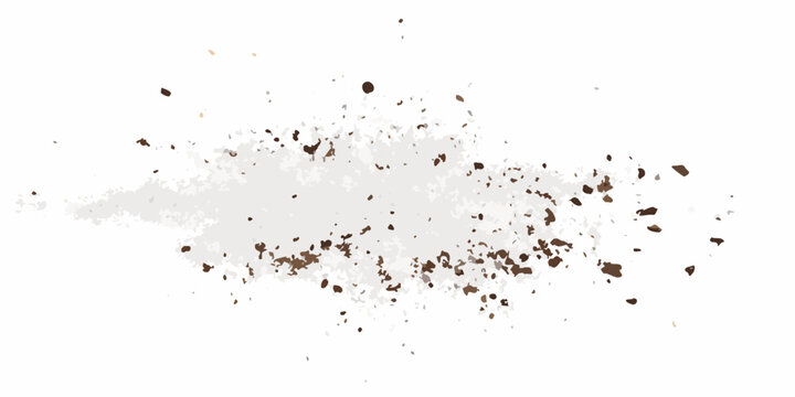 A splatter of brown dirt and mud particles on a white background isolated texture soil
