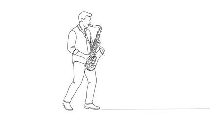 Obraz premium A Simple Line Drawing of a Musician Playing the Saxophone with a Clean White Background