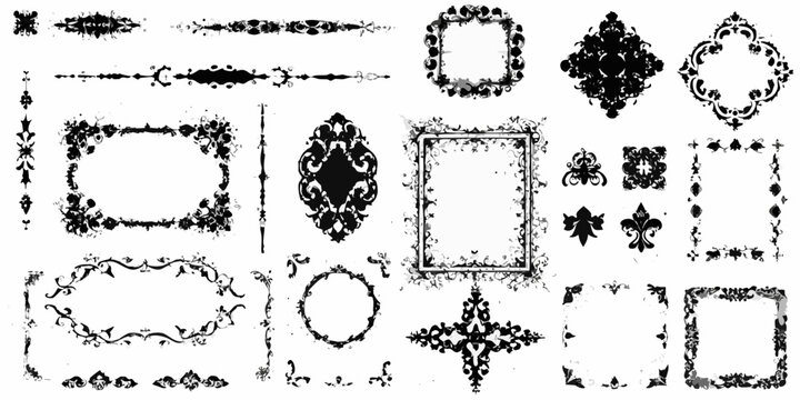 Ornate floral ornament collection black ink flourishes and frames on a white background flourish decorative