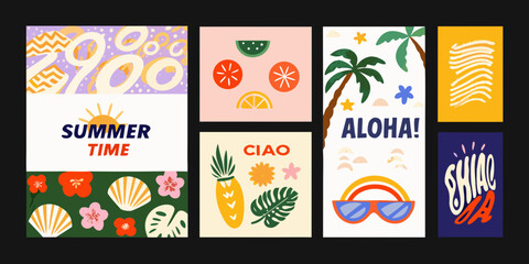 Tropical fruit and floral vector illustrations with text elements vibrant summer themed designs watermelon orange © Sudhakar