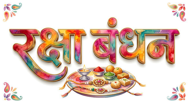 Indian festival happy raksha bandhan logo typography banner, poster card design concept on background.