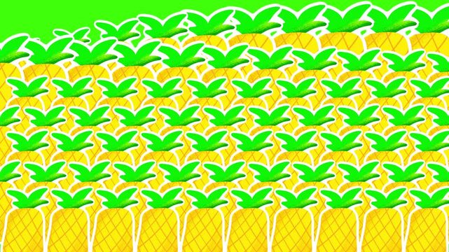 4K motion graphics transition animation of pineapple on chroma key green screen background.