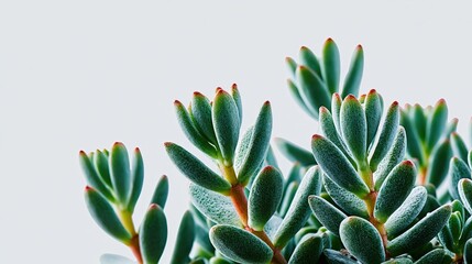 Obraz premium Macro Close-up of a Healthy Green Succulent Plant with Fuzzy Leaves and Red Tips, Soft Natural Light
