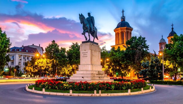 Bucharest with Romania Statue.