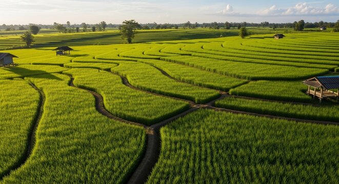 Green rice terrace landscape aerial view