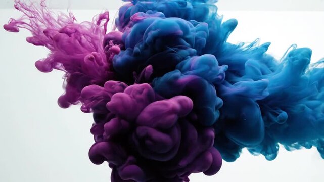 Purple and blue ink plumes on light background