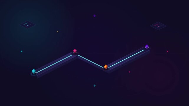 Abstract isometric data flow line with glowing progress indicators