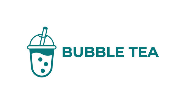 bubble tea drink logo with straw and tapioca pearls.
