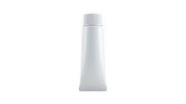 Blank white plastic cosmetic tube mockup with ribbed screw cap, realistic squeeze packaging template for tooth paste, ointment, or cream Isolated on White Background