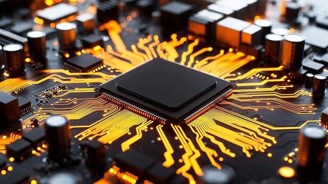 Closeup of illuminated circuit board
