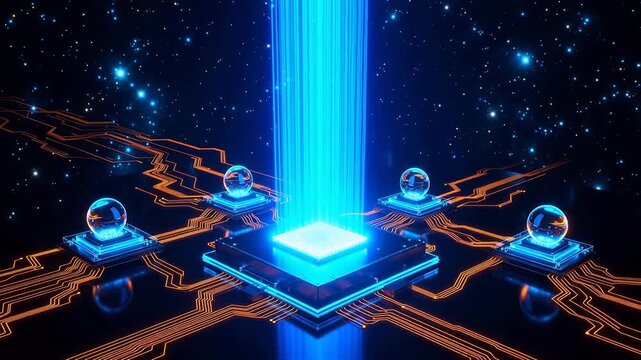 Futuristic circuit with glowing elements
