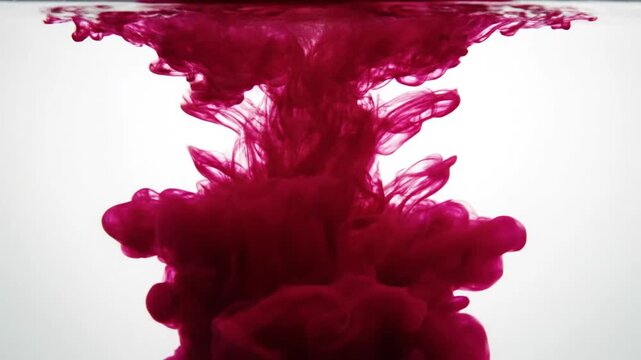 Red ink cloud swirling in clear water on white.