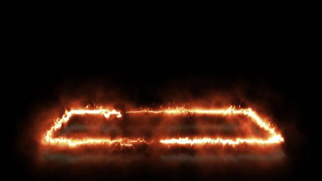Cinematic 3d Burning Fire Frame Animation with reflective Smoke Plasma Border on Black Background
