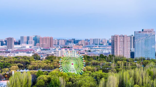 High angle view skyline of Qingcheng Park in Hohhot, Inner Mongolia, China	