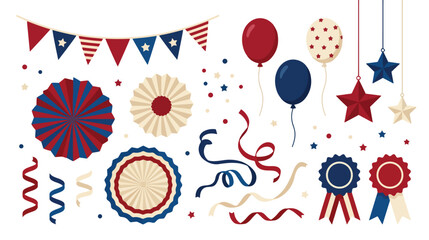 Obraz premium Patriotic Party Decorations Flat Vector Elements Collection Set