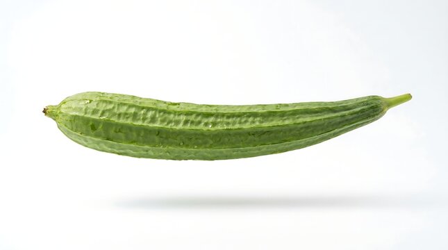A single fresh ridge gourd isolated on a white background.