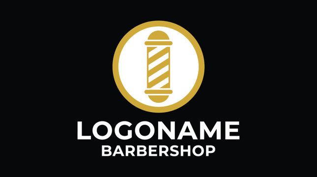 Barbershop logo with barber pole and text.