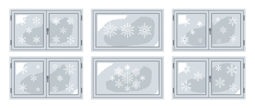 Set of with Frozen Glass and Snowflake Patterns for Winter Season Design