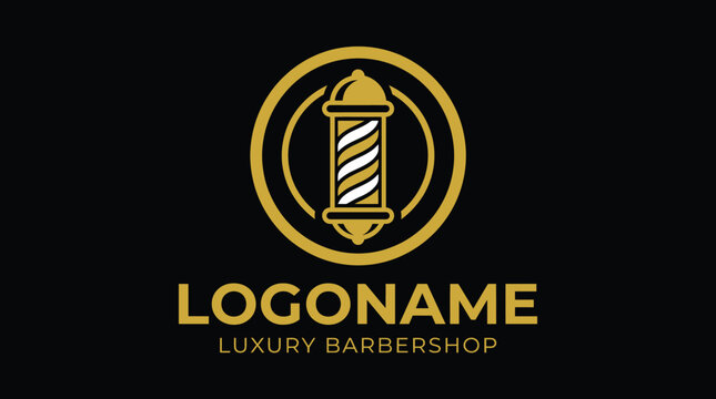 barbershop logo with barber pole and text.