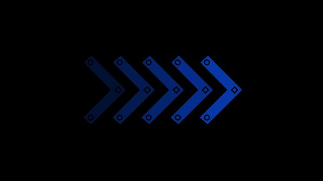 3d render of a blue arrow symbol right directional animated black background