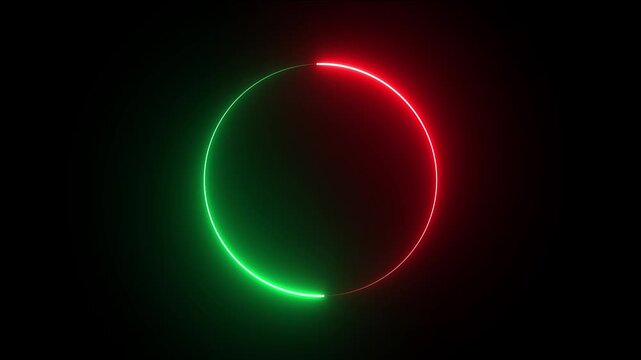 Neon circle loading icon animation glowing red and blue bar round shape processing rotation circular reset icon sign symbol on black background