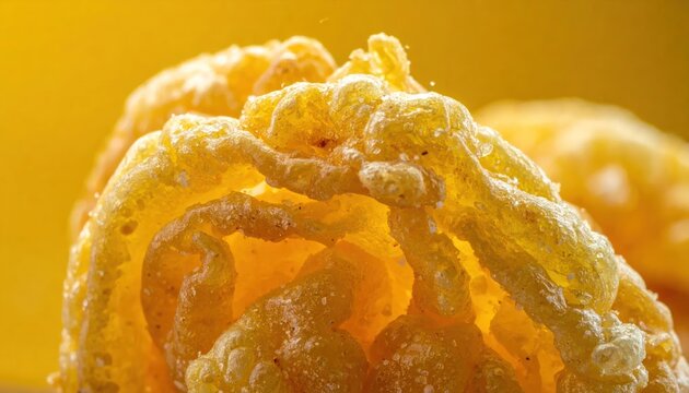 Close up of crispy golden fried pork rinds.
