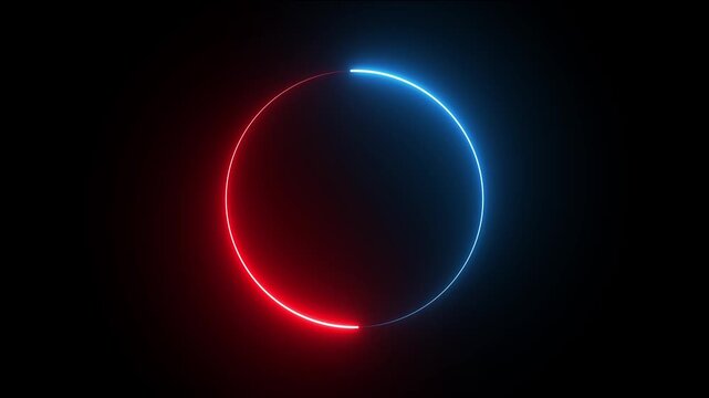 Neon circle loading icon animation glowing red and blue bar round shape processing rotation circular reset icon sign symbol on black background