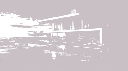 Obraz premium modern house by the water, minimalist architecture