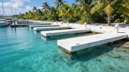 Fototapeta premium Stunning Tropical Seaport Background Featuring Crystal Clear Turquoise Water And Pristine White Concrete Cargo Dock