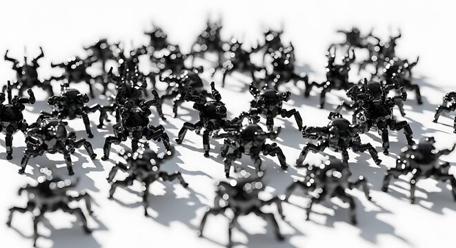 Group of small black spider robots crawling together