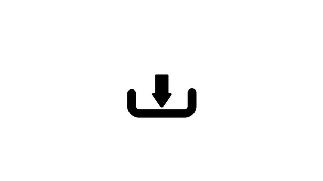 White Download Icon Animation with Moving Arrow Indicating Data Loading Transfer or File Saving Concept Isolated on White Background.