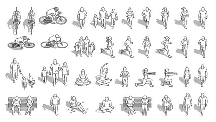 Obraz premium Urban Design Active Lifestyle Entourage CAD Blocks with Cyclists Joggers and Park Users