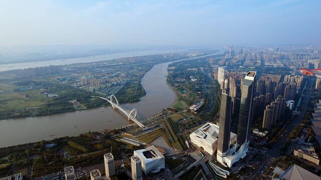 Aerial view of the city skyline of Nanjing Eye Bridge in  Nanjing, Jiangsu, China