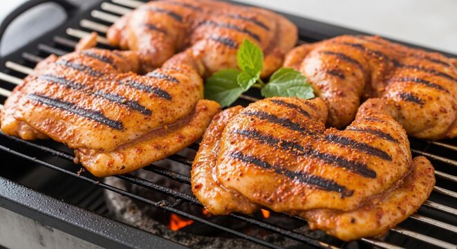 Grilled chicken on grill