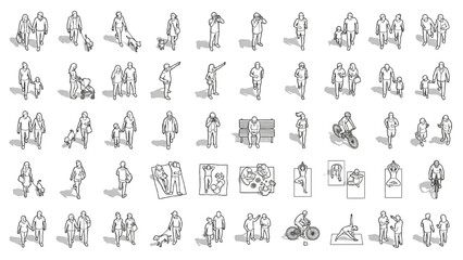 Obraz premium Landscape Architecture Human Entourage CAD Blocks with Recreation and Pedestrian Figures